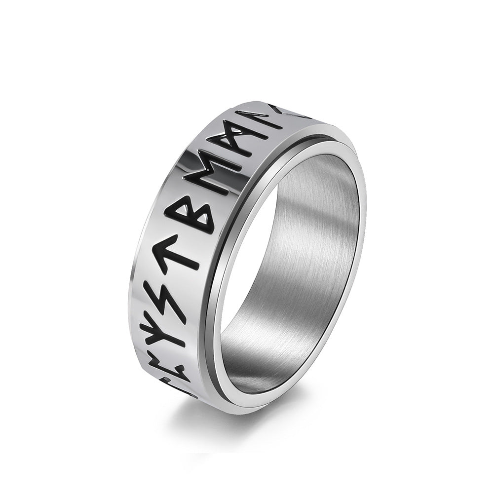 Retro Style Nordic Viking Text Titanium Steel Ring for All