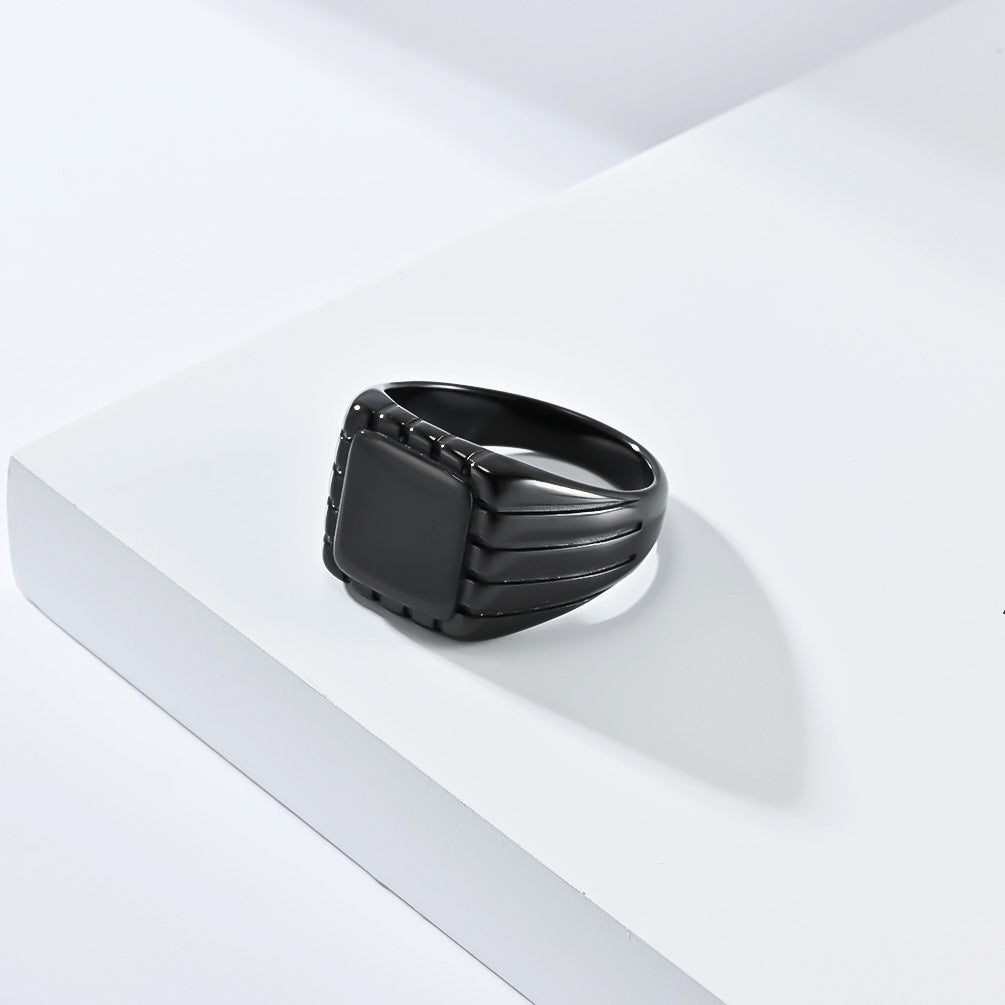 European American Neutral Smooth Square Seal Titanium Steel Ring for Men