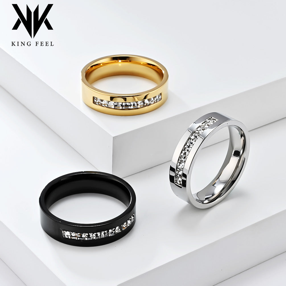 Square Zircon Stainless Steel 18k Gold Ring Women's