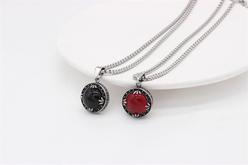 Titanium Steel Pendant For Men And Women Unisex Round Stone Protection Symbol Planderful Everyday Genie