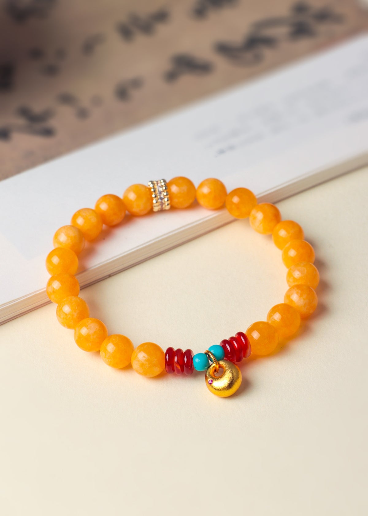 Red Agate & Yellow Chalcedony Fortune Lock Bracelet