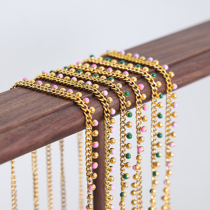 Opulent Multicolored Oil Drop Ball Pendant Tassel Necklace - Titanium Steel Jewelry