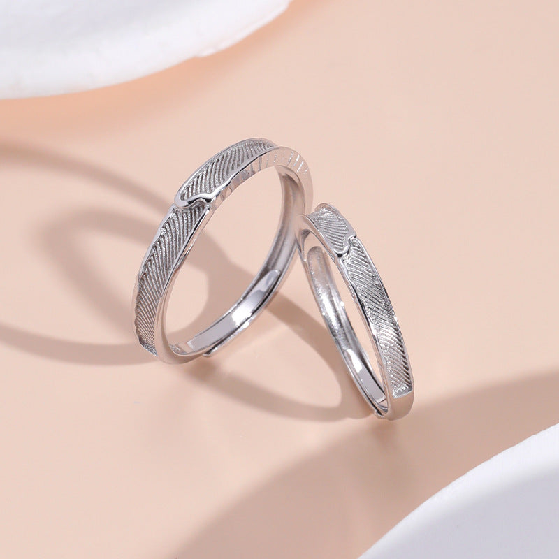 Diagonal Stripe Opening Sterling Silver Couple Rings