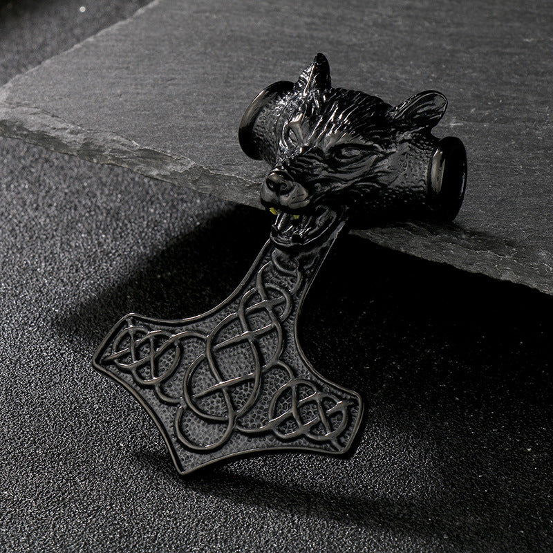 Retro Animal Pendant, Nordic Viking Wolf Head, Lion Head, Goat, Thor'S Hammer, Titanium Necklace