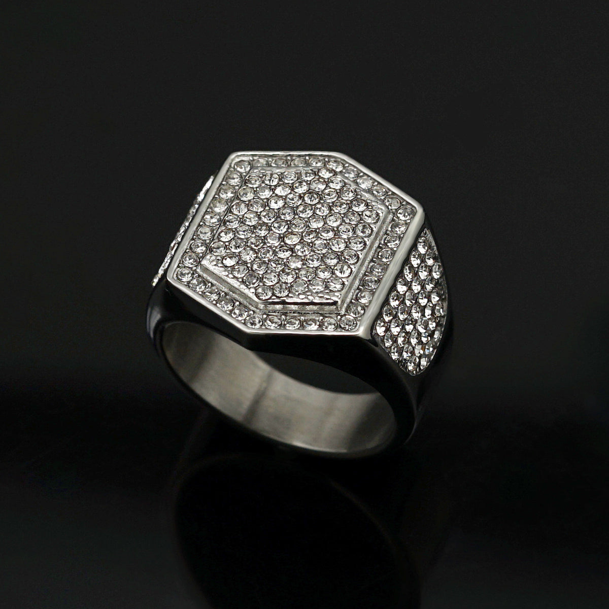 Planderful Everyday Genie Hip Hop Ring Stainless Steel Full Zircon Unisex Statement Jewelry