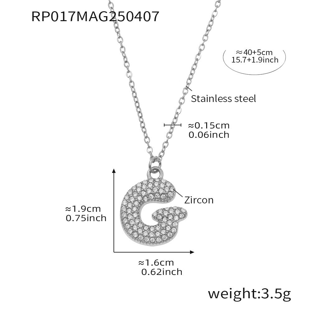 Planderful 26 Letter Zircon Necklace Gold Plated Hip Hop