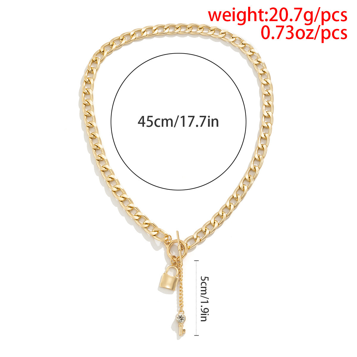 Punk Thick Chain Lock-Shaped Key Pendant Necklace Micro-Inlaid Chain Geometric Ot Buckle