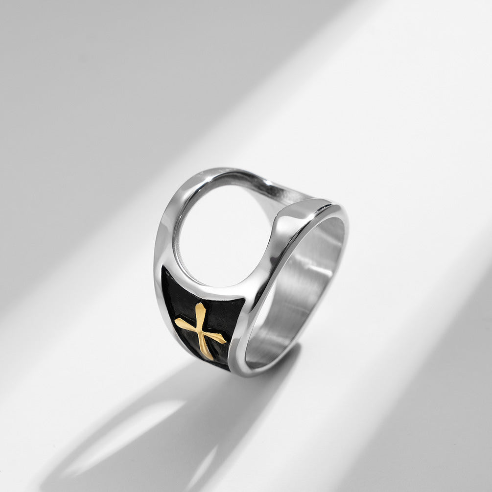 Embossed Cross Functional Titanium Steel Bottle Opener Ring