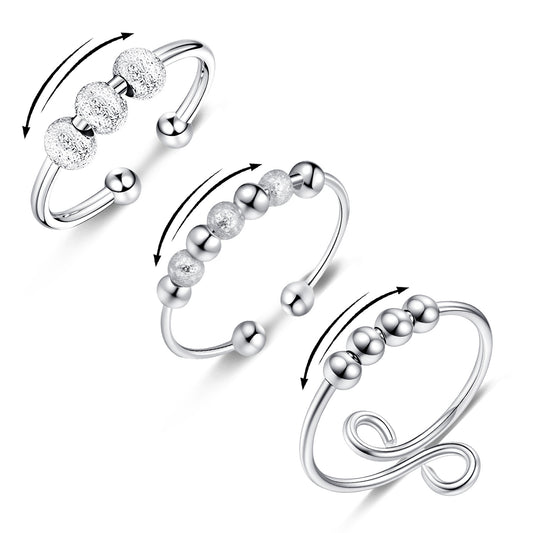 Planderful Rotatable Bead Ring For Anxiety Relief Adjustable Unisex Jewelry Calming Accessory For Men Women