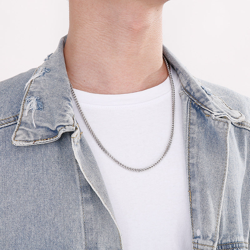 Trend 3mm Positive And Negative Keel Necklace, Hip-Hop Simple Electroplated Magnet Buckle Titanium