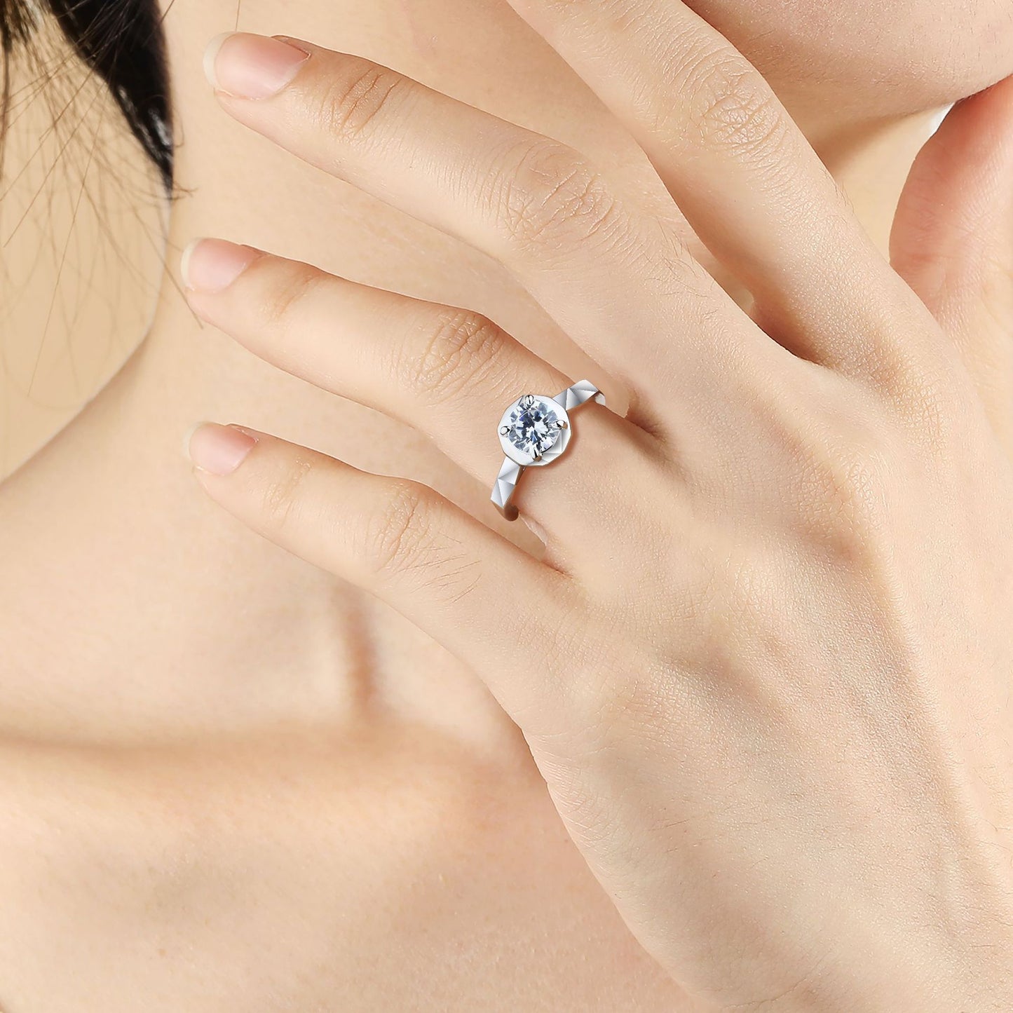 Cross-Border European American 925 Silver 1.2ct Zircon Ring