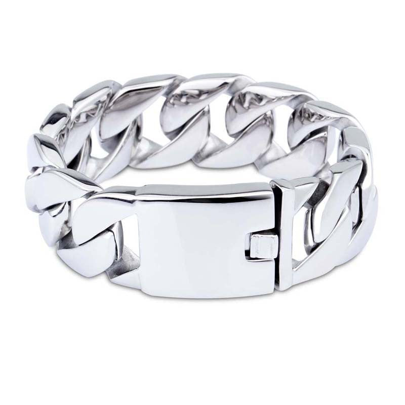 Hip-Hop Inspired Men's Thick Cuban Bracelet in Electroplated 18k Gold Titanium Steel