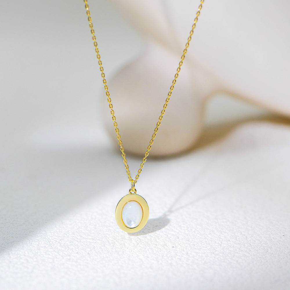 Planderful Mother Of Pearl Pendant Necklace Sterling Silver 925 Vintage Oval For Women Elegant Timeless Fashion Jewelry