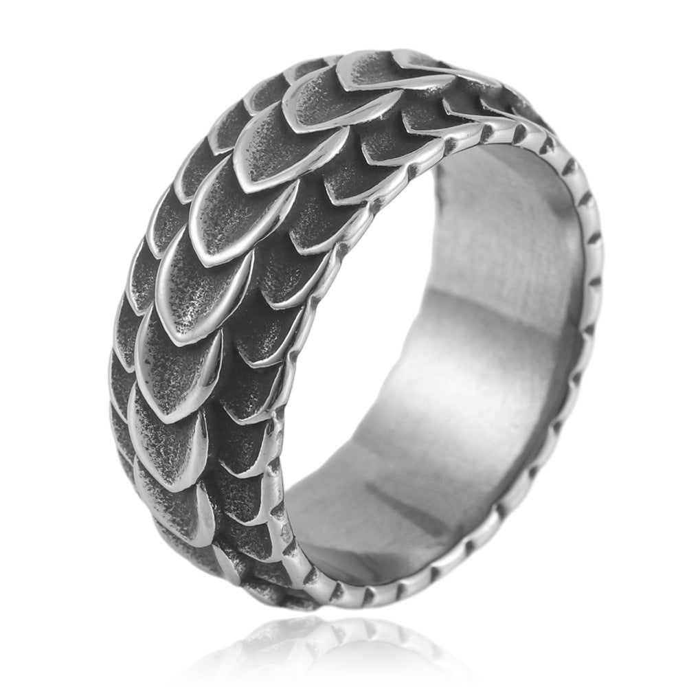 Titanium Steel Dragon Scale Ring for Men - Retro Animal Design in Sizes 7-12