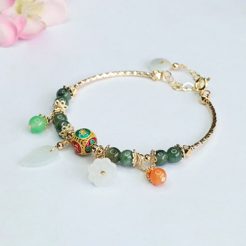 Fortune's Favor Sterling Silver Jade Leaf Enamel Bracelet