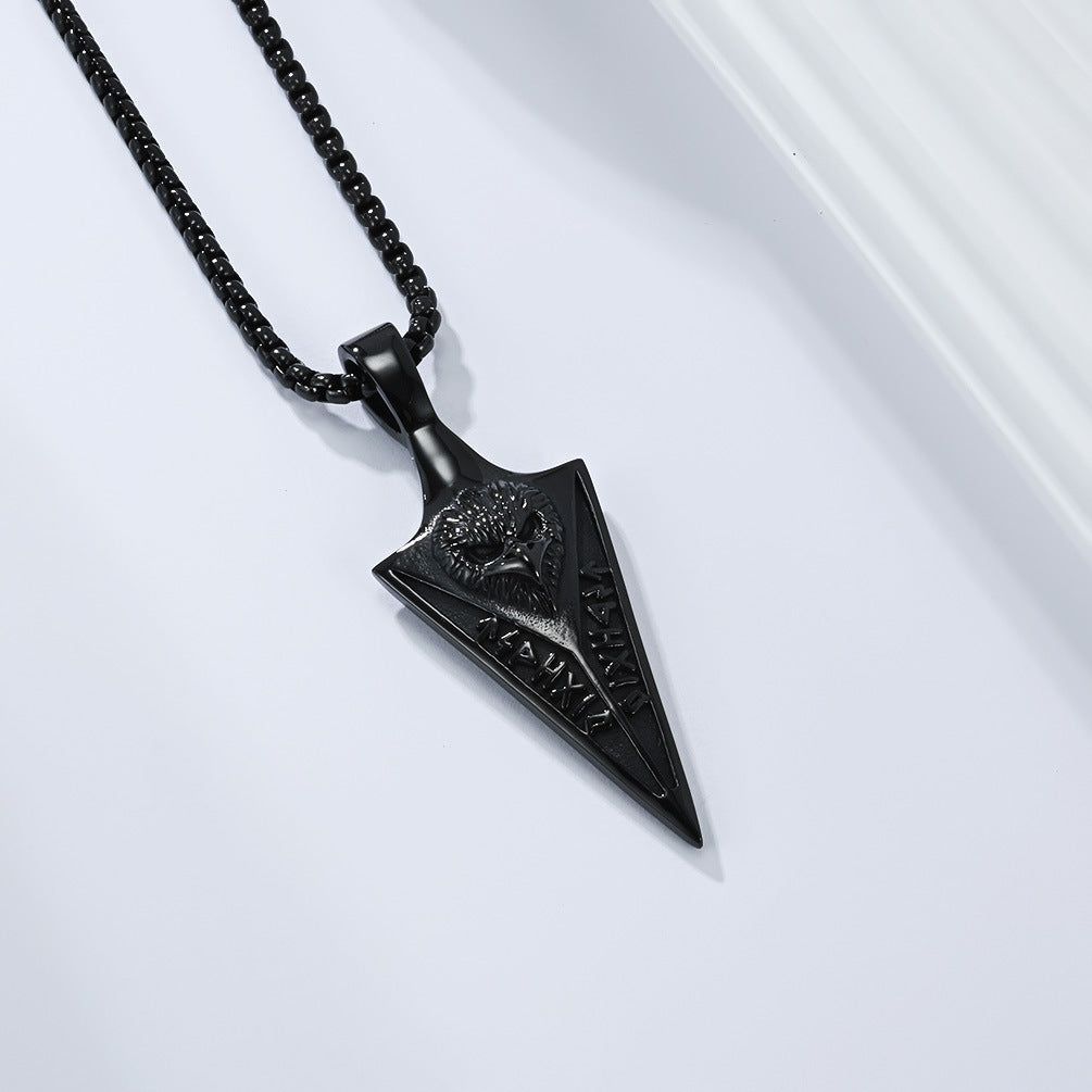 Planderful Viking Rune Raven Necklace for Men Titanium Steel Pendant Nordic Heritage Jewelry