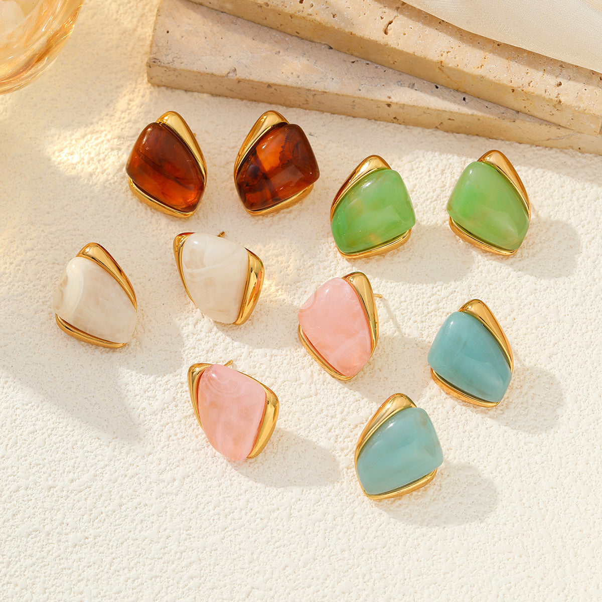 Planderful Vienna Verve Stainless Steel Stud Earrings Geometric Irregular Golden Edge Statement For Women