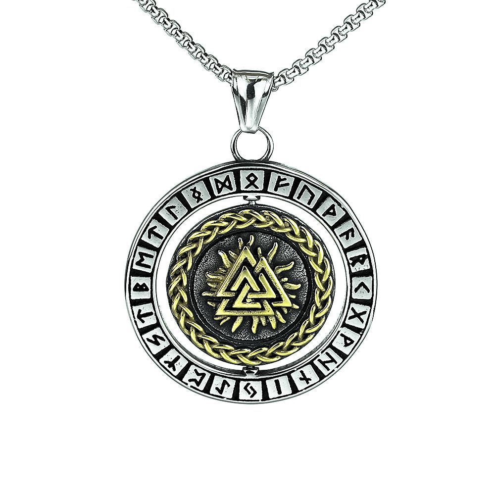 Vintage Nordic Viking Men's Stainless Steel Rune Compass Pendant