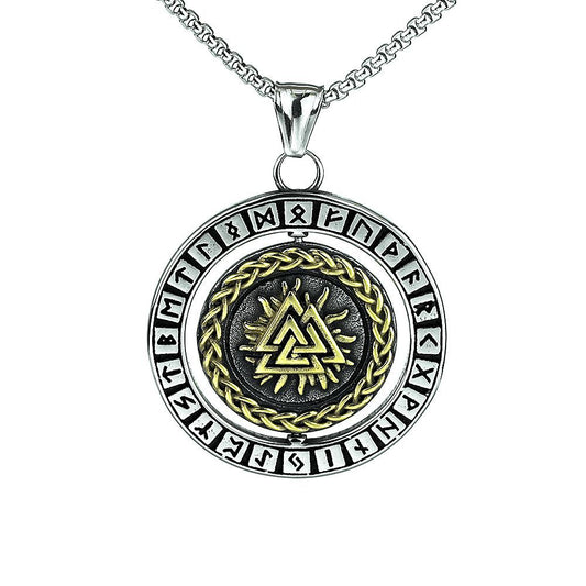 Vintage Nordic Viking Men's Stainless Steel Rune Compass Pendant