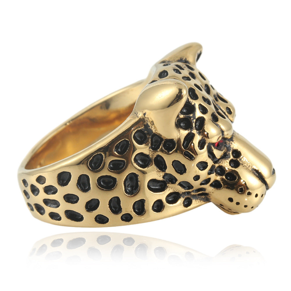 Titanium Steel Retro Leopard Ring for Men - Stylish Animal-Inspired Jewelry
