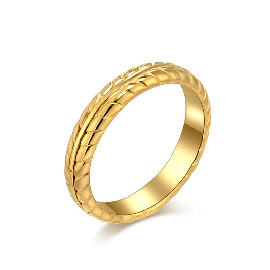 Planderful Titanium Steel Ring Wheat Ear Pattern Light Luxury Versatile Everyday Genie for Men and Women