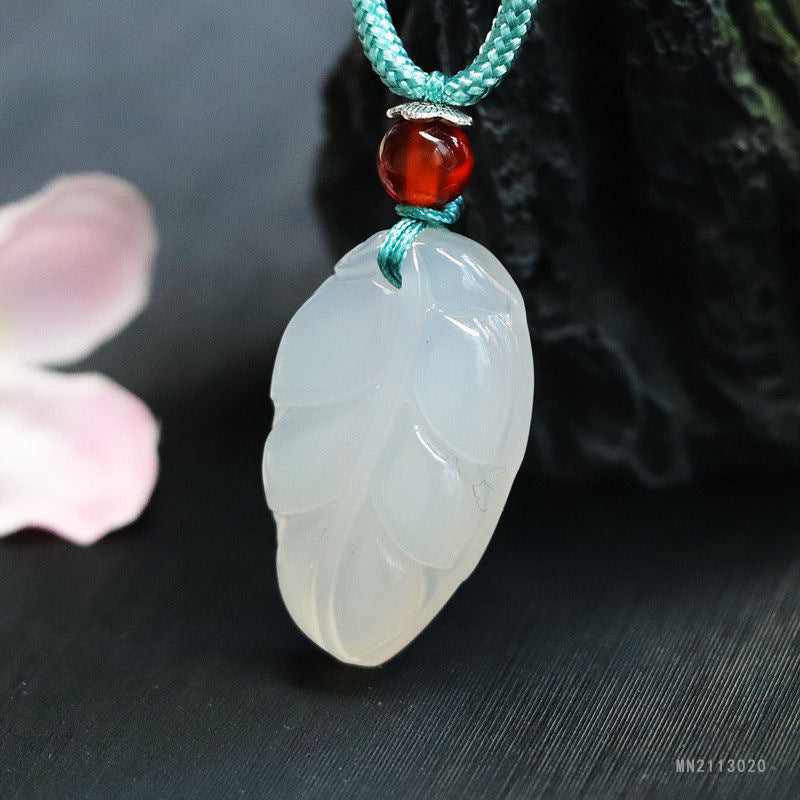 White Chalcedony Leaf Pendant