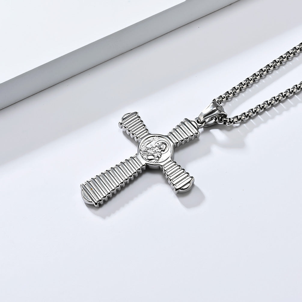 European and American Saint Benedict Exorcist Titanium Steel Cross Necklace for Men