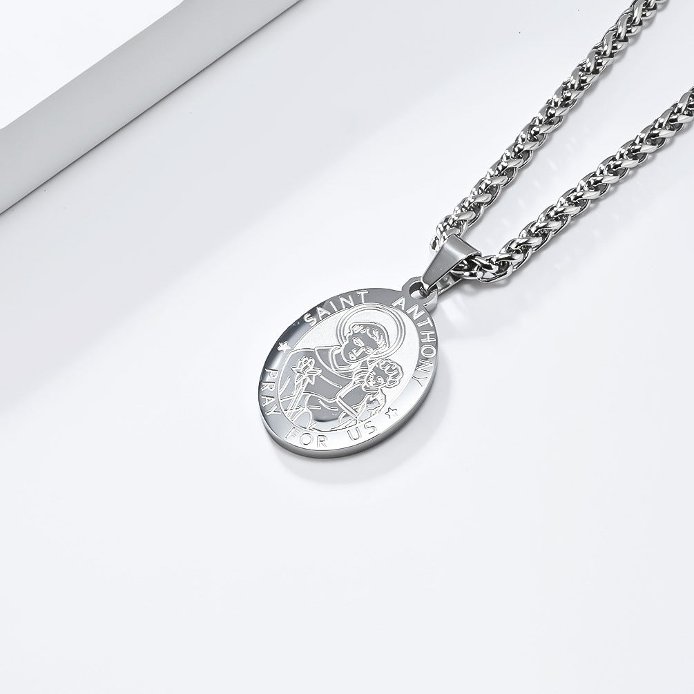 Patron Saint Archangel Oval Medal Pendant Titanium Steel Unisex Necklace By Planderful Everyday Genie Protection Gift