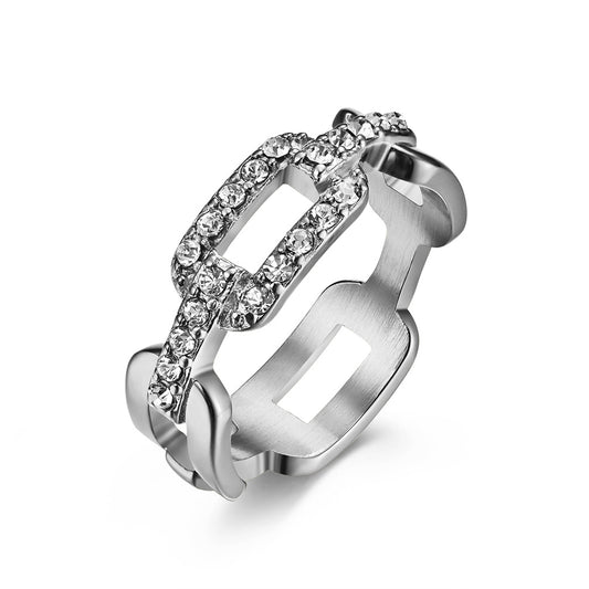 Stainless Steel Gold-Plated 18k Gold Pavé Zircon Women's Fan Ring – Hollow