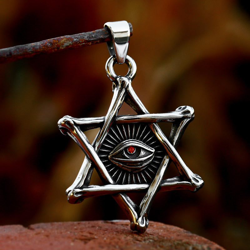 Trendy Hexagram Stainless Steel Pendant with Devil's Eye Design - Men's Retro Titanium Steel Jewelry