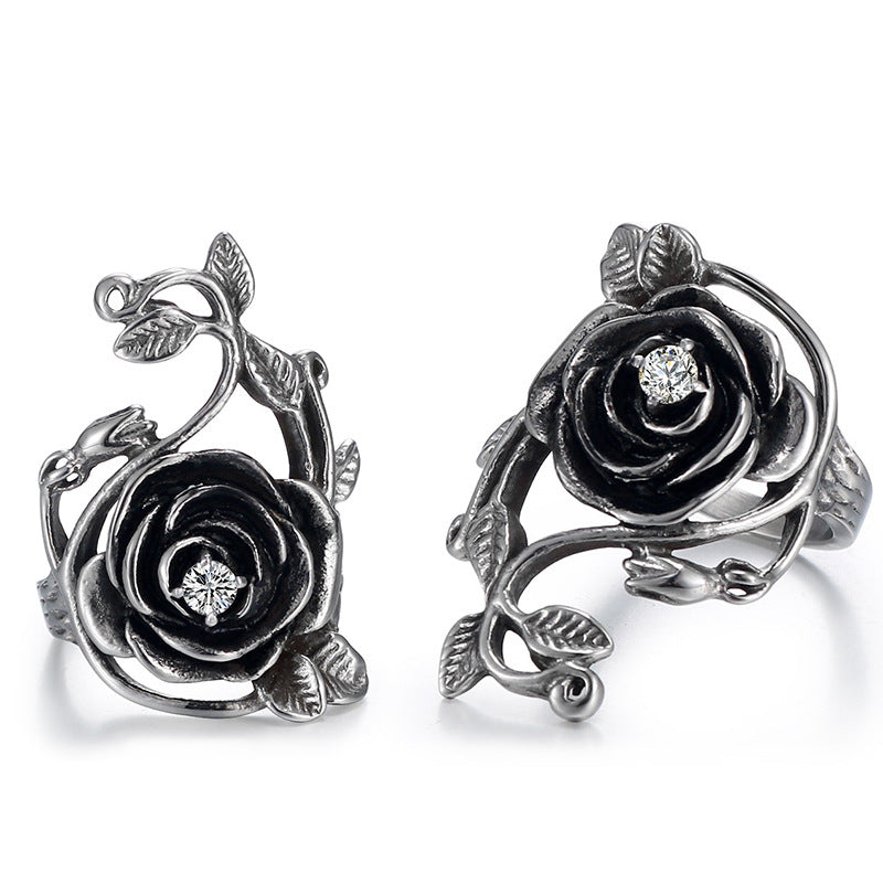 Trendy Korean-Inspired Retro Rose Ring for Women - Personalized Exaggerated Stainless Steel Jewelry