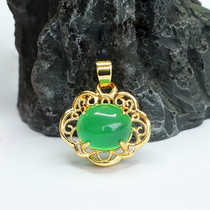 Wishful Hollow Pendant with Green Oval Chalcedony Ice