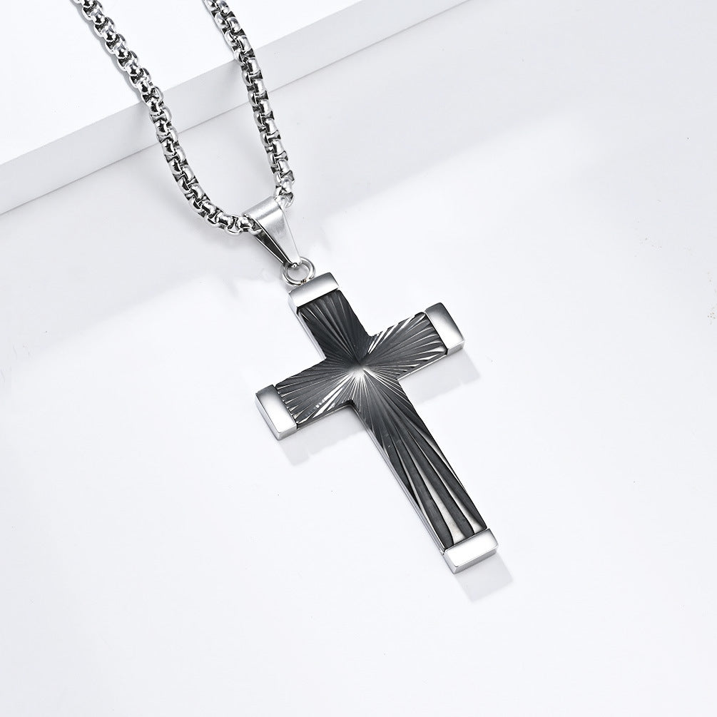 Cross-Border European American Titanium Steel Cross Necklace