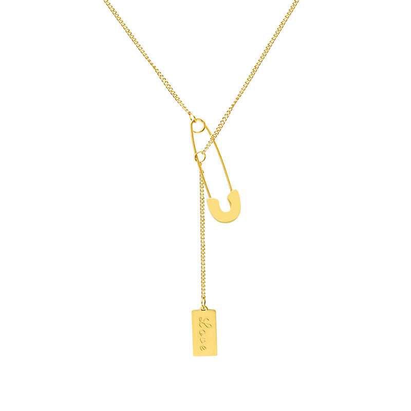 Luxurious Korean-inspired 18k Gold Plated Square Necklace with Pin Detail