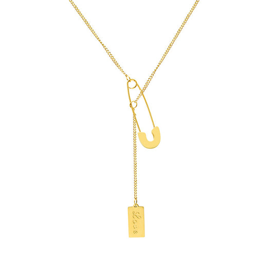 Luxurious Korean-inspired 18k Gold Plated Square Necklace with Pin Detail