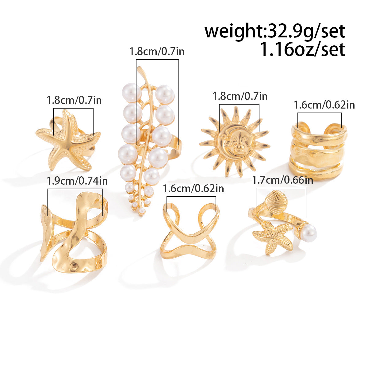 Starfish Ring Set From Planderful Vienna Verve For Women Personalized Leaf Imitation Pearl Jewelry