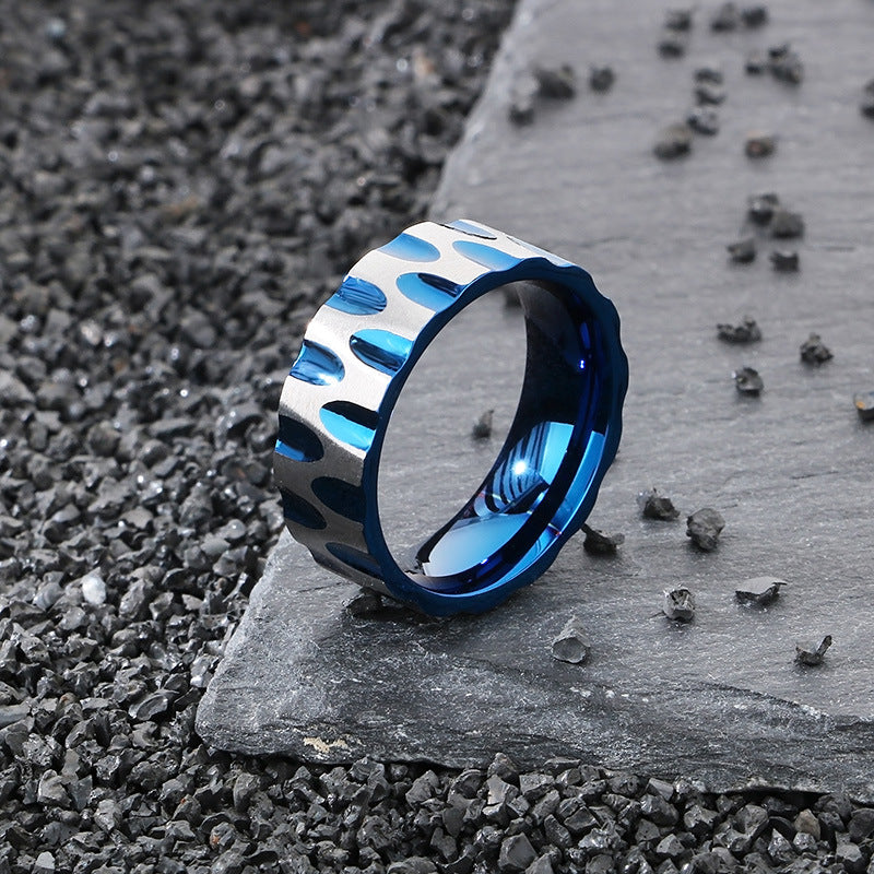 Planderful Mens Ring Titanium Steel Water Ripple Design