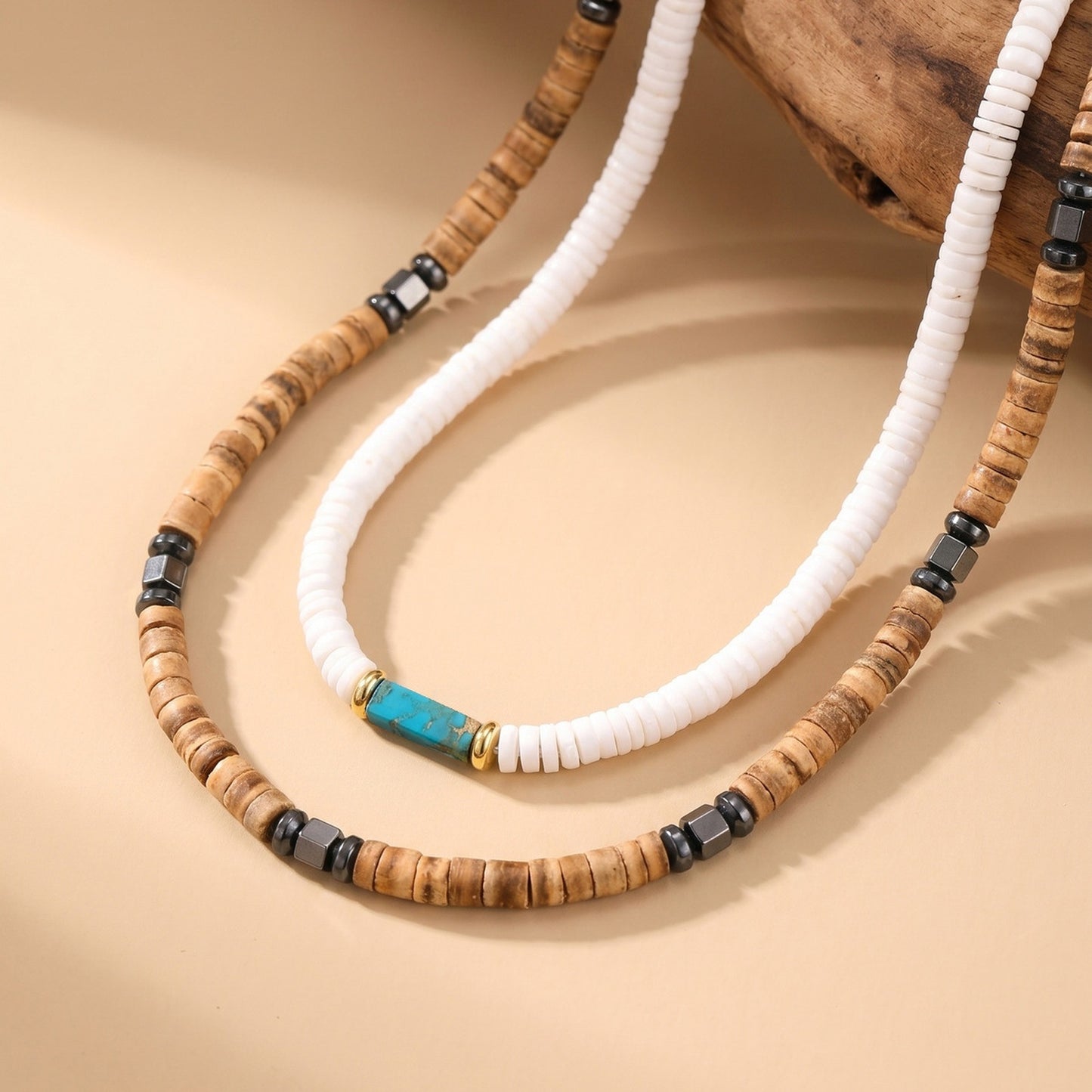 Daily Stacking Of Street Rock Wear With Stainless Steel Abacus Beads Rectangular Stone Necklace