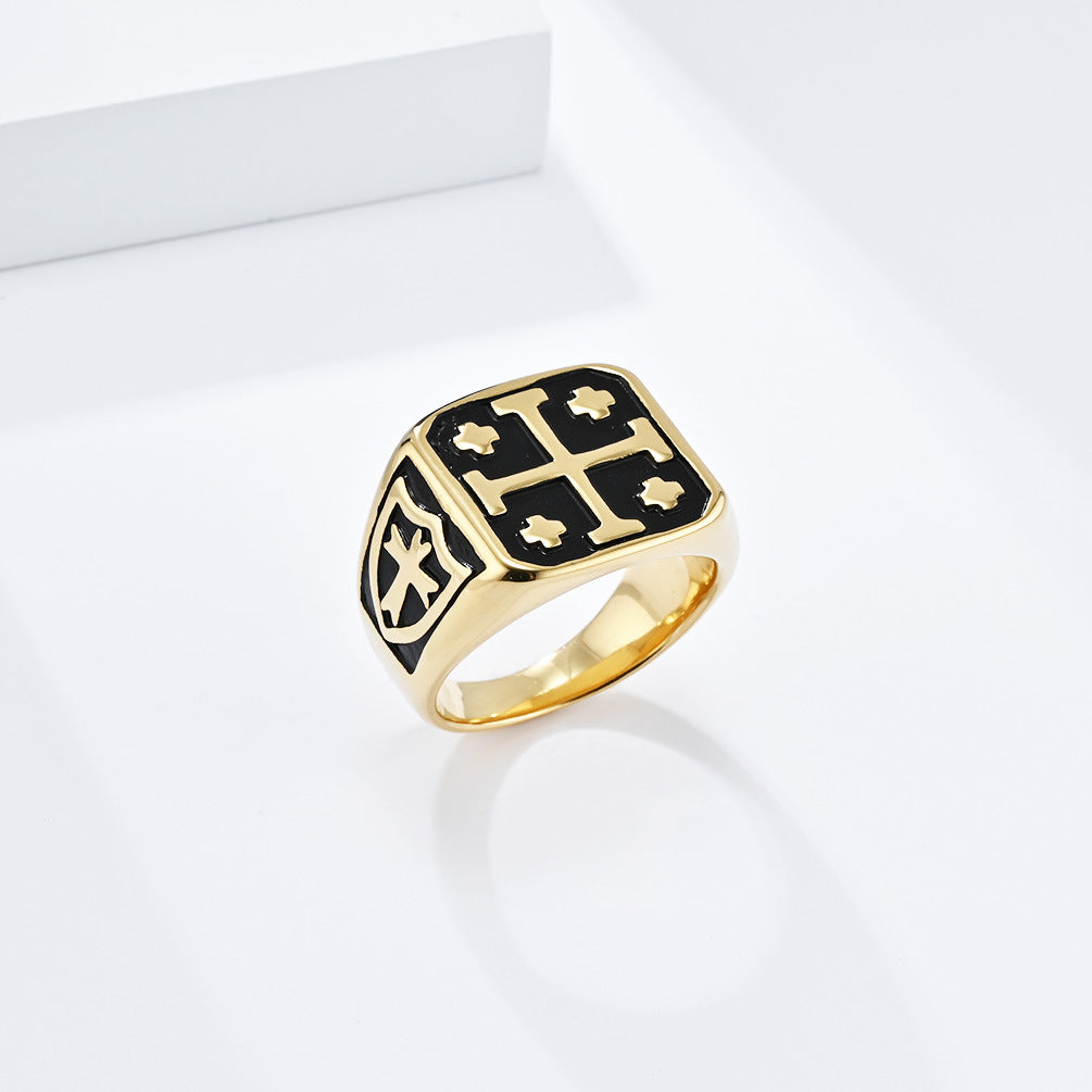 Steel Ring – Vintage Jerusalem Cross Men's Accessory