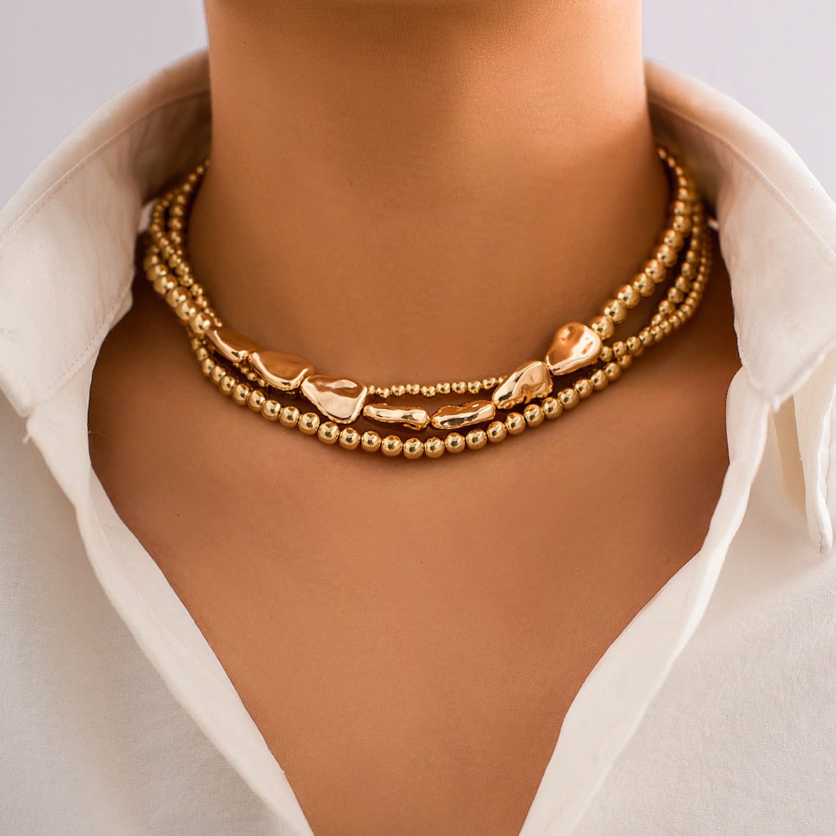 Cold Wind Multi-layer Beaded Necklace with Imitation Pearl Droplets for Women