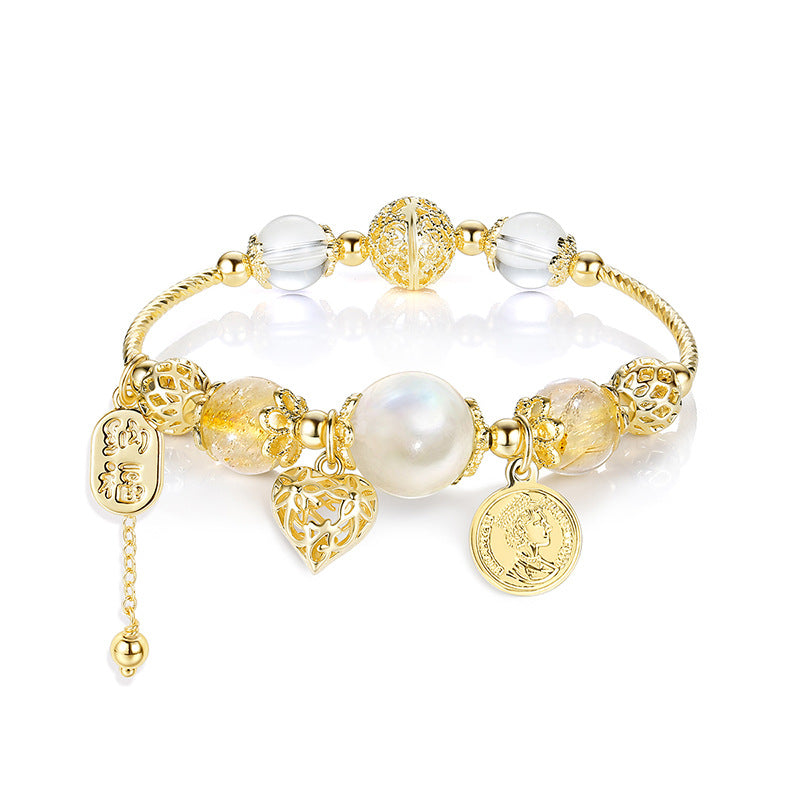Moonstone Citrine Crystal Heart Bracelet