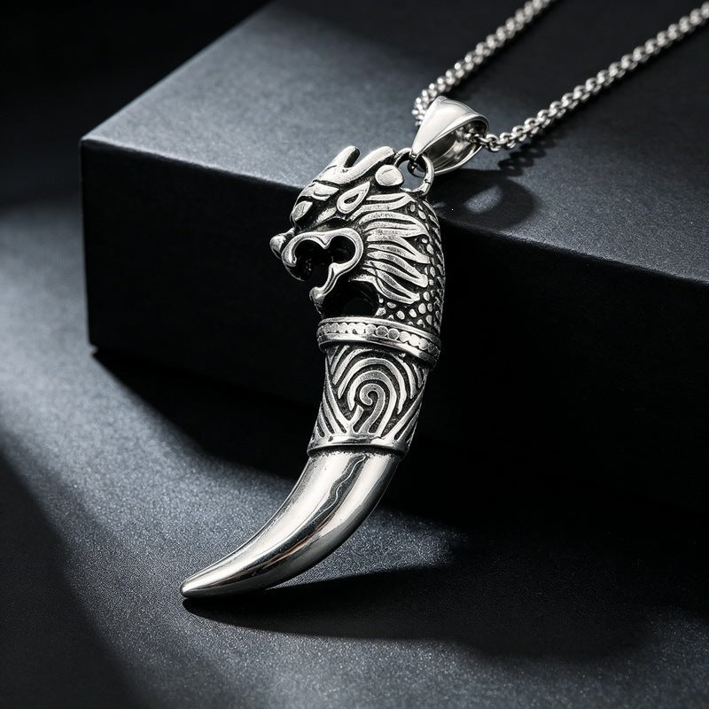Punk Hip Hop Style Stainless Steel Wolf Tooth Shape Men's Pendant Skull Necklace