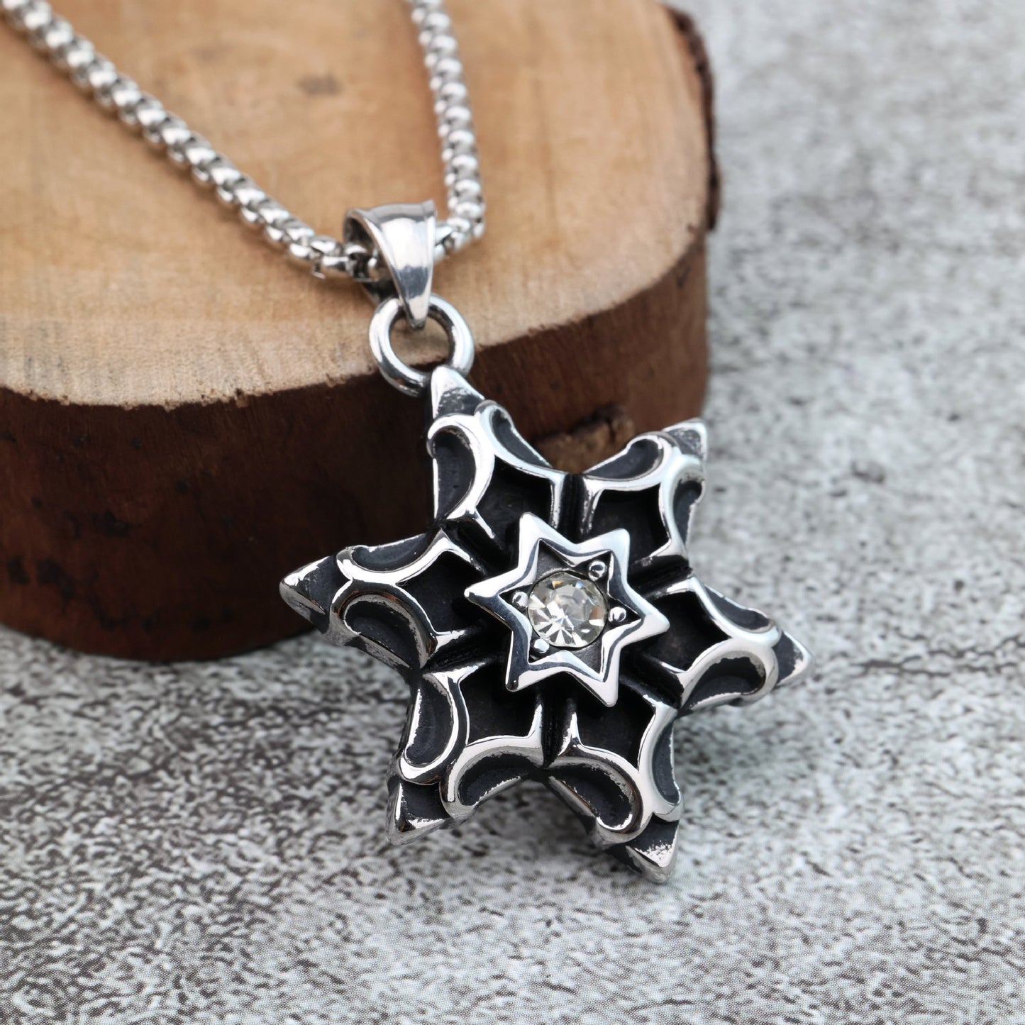 Planderful Hexagram Zircon Pendant For Men Stainless Steel Retro European And American Style