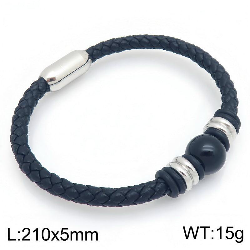 Woven Leather Rope Bracelet Tiger's Eye Stone Lapis Lazuli Magnetic Buckle Stainless