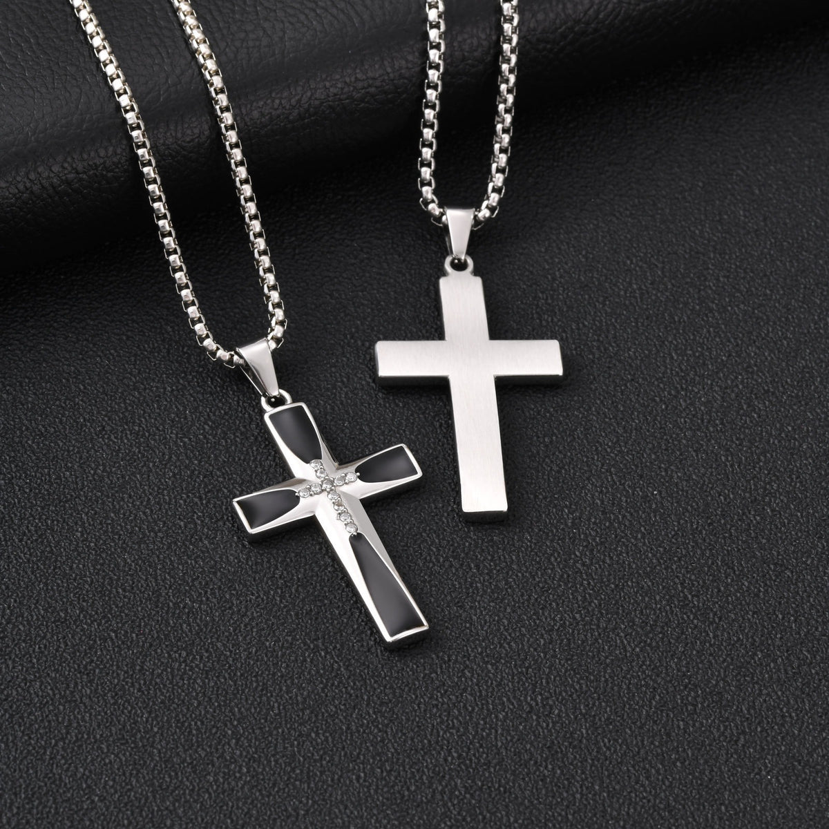 Stainless Steel Acrylic Zircon Cross Men's Pendant Necklace