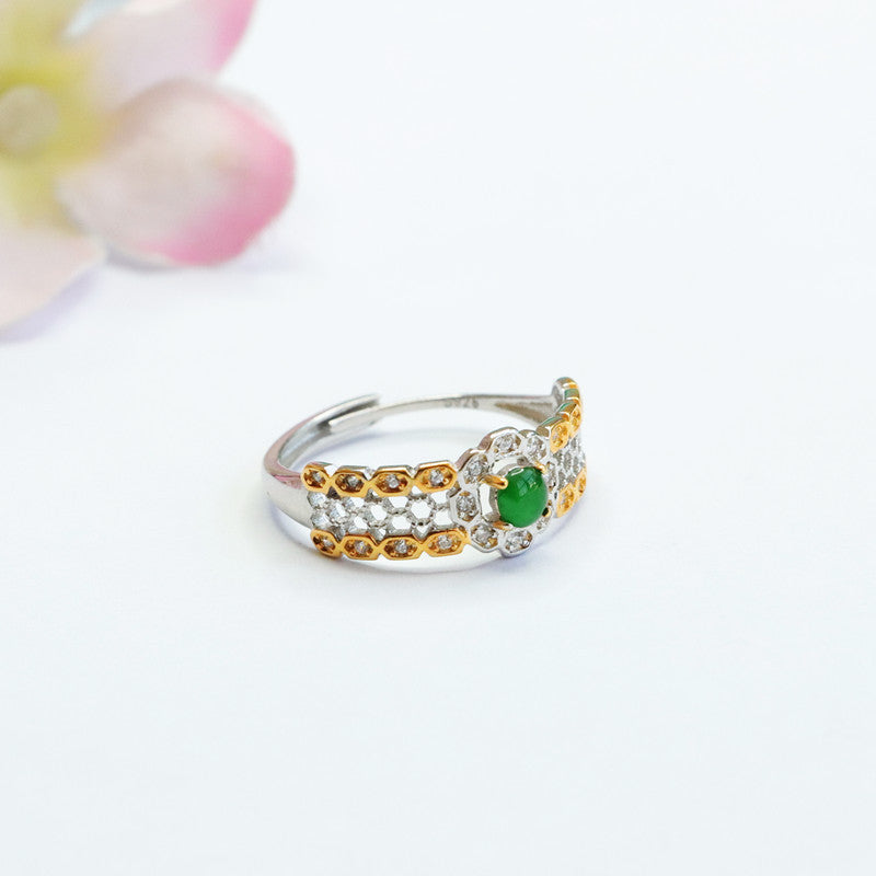 Icy Green Jadeite Mesh 925 Silver Ring