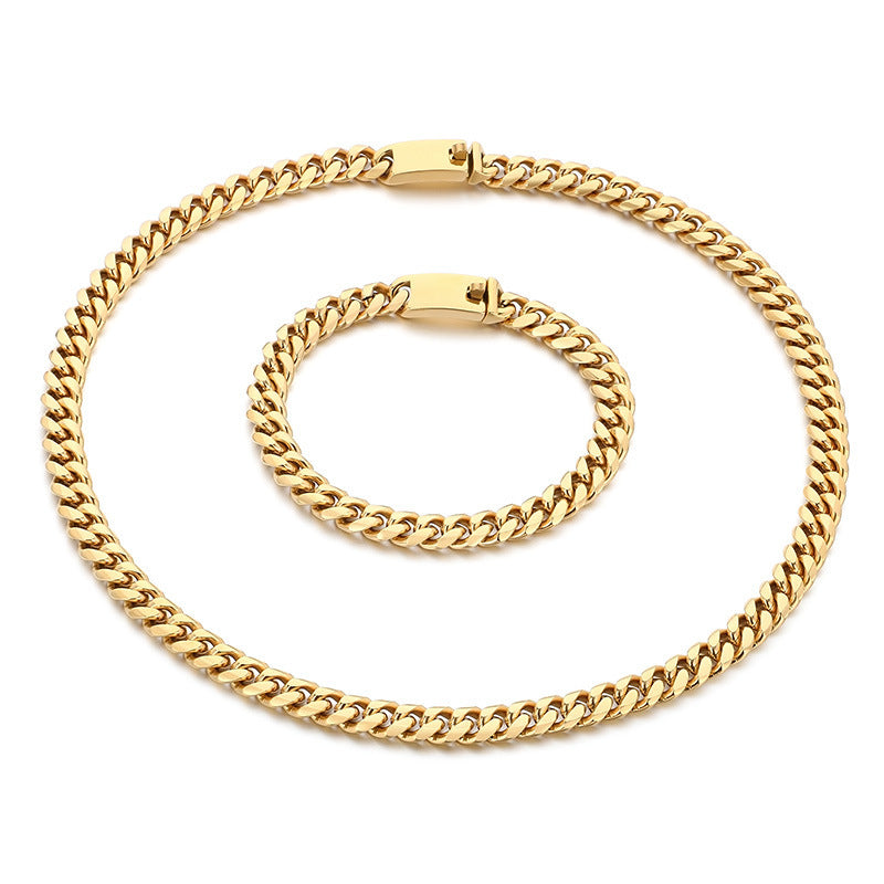 Bend Plug Bracelet 8mm Stainless Steel Cuban Chain Set Men