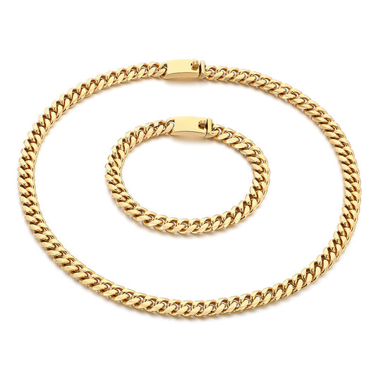 Bend Plug Bracelet 8mm Stainless Steel Cuban Chain Set Men