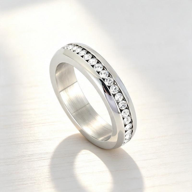 Couple Wedding Ring 5mm Single Row Middle Zircon Stainless Steel Ring Niche Zircon