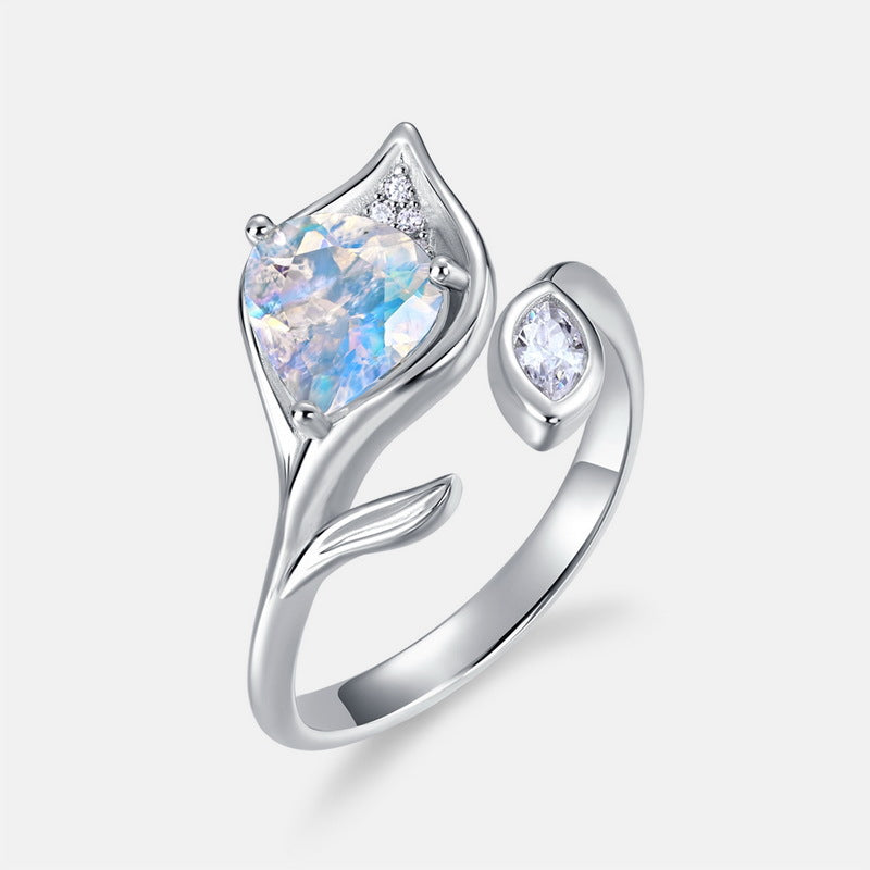 Planderful Everyday Genie Ring – Exquisite Blue Moonlight Flower Shape Sterling Silver Jewelry